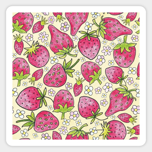 summer strawberries on yellow Sticker by colorofmagic